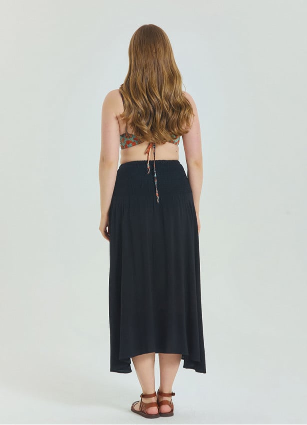 Black Plus Size Skirt with Waist Tie and Gipe Detail 4595